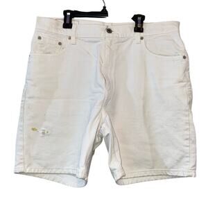 Levi’s White Distressed Long Denim Shorts